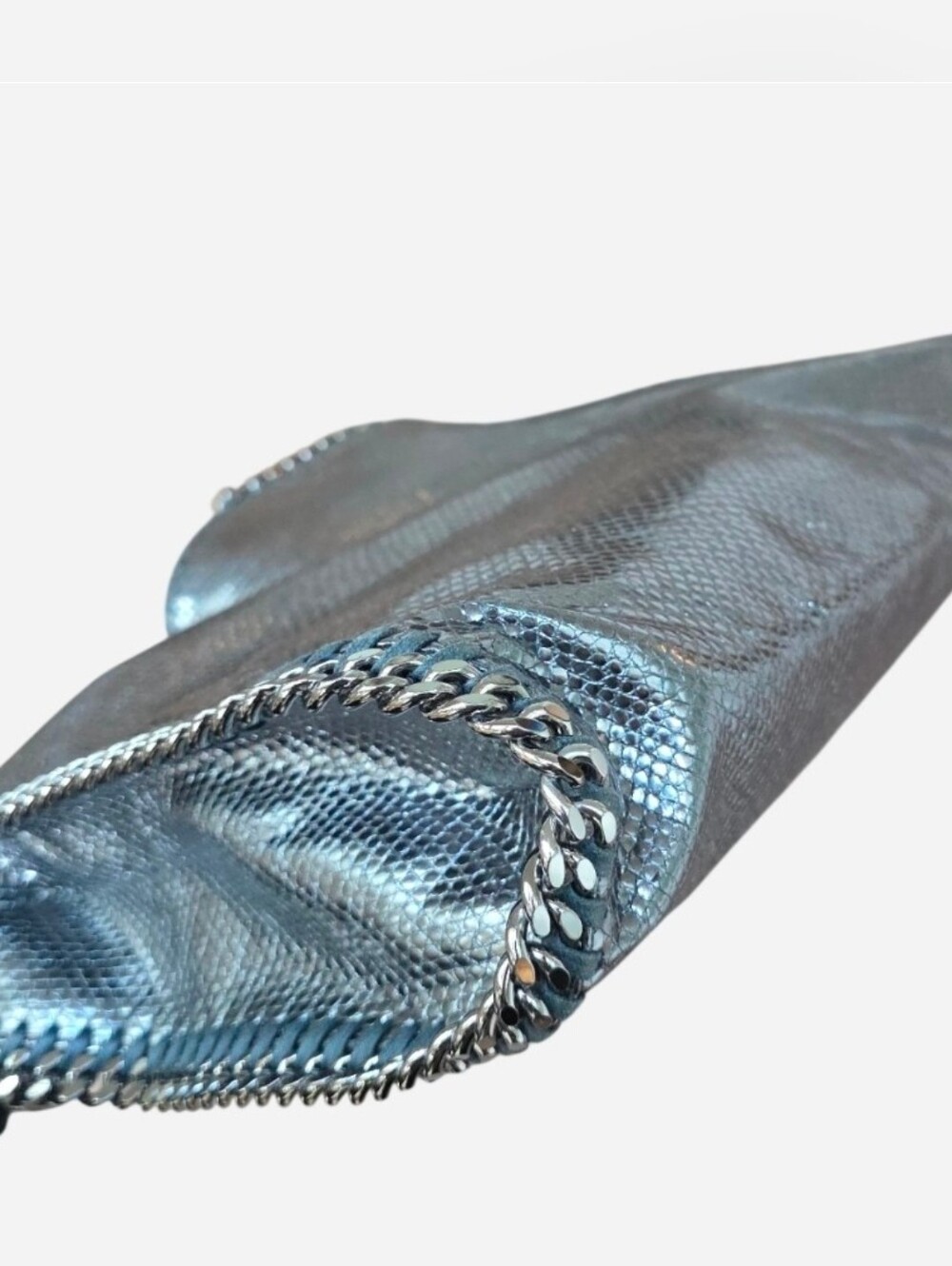EUC Stella McCartney Silver Metallic Snakeskin Print Falabella Shoulder Tote Bag - Picture 7 of 16